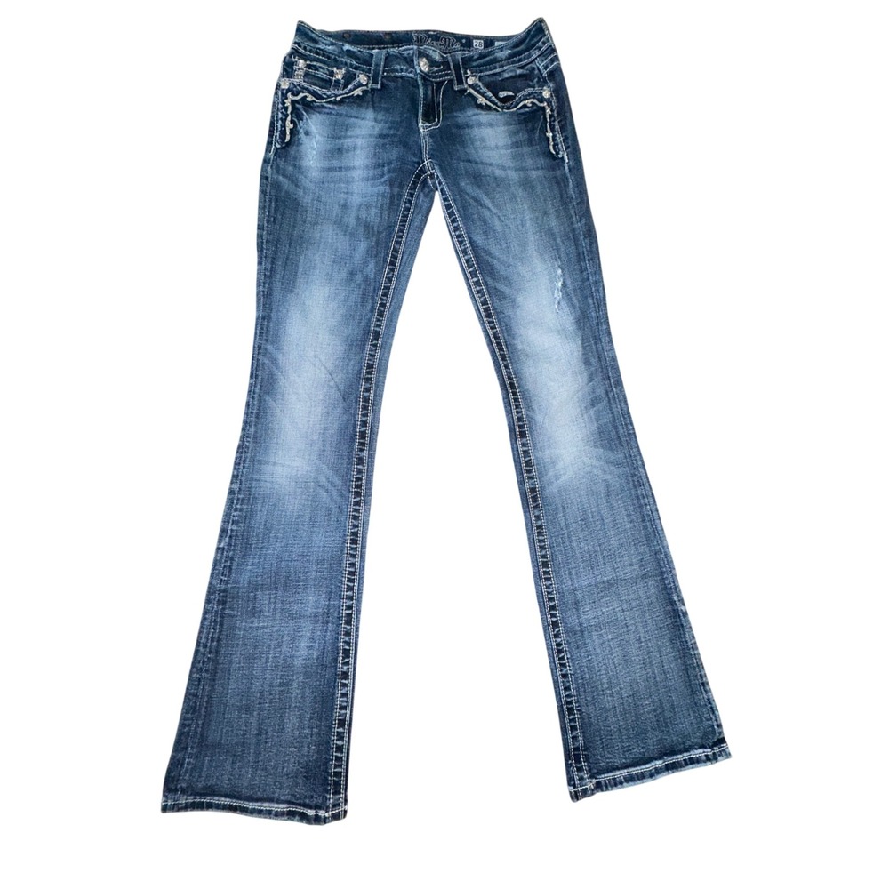 Miss Me Women Bootcut Jeans Blue JP5827B2 Rhinestone Med Rise Size 28 Denim